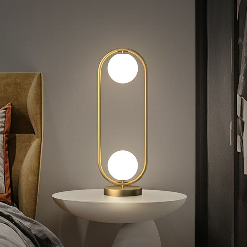 Lampe de chevet à deux globes - Finition dorée avec abat-jour en verre et cadre ovale
