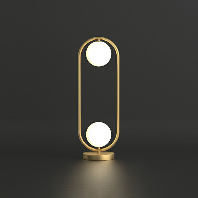 Lampe de chevet à deux globes - Finition dorée avec abat-jour en verre et cadre ovale