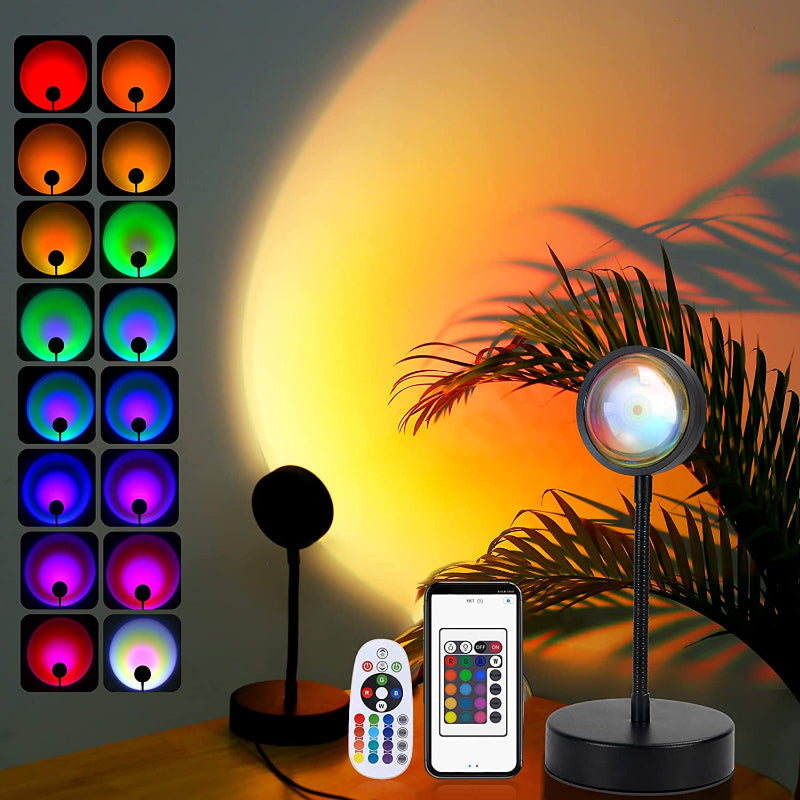 Lampe de chevet Coucher de Soleil - Lampe de Nuit LED RGB 16 Couleurs avec Rotation à 360°
