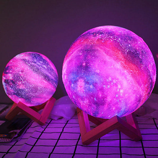 Veilleuse Sphérique Galaxy Violette - Lampe LED de Table avec Socle en Bois pour Enfants