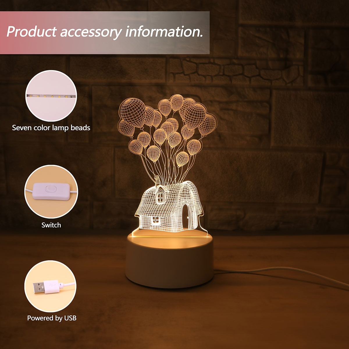 Veilleuse - Lampe de nuit LED 3D en forme de ballon, rechargeable par USB