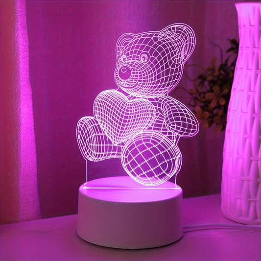 LumiOurson - Veilleuse 3D Illusion d'Ours en Peluche avec Contrôle Tactile