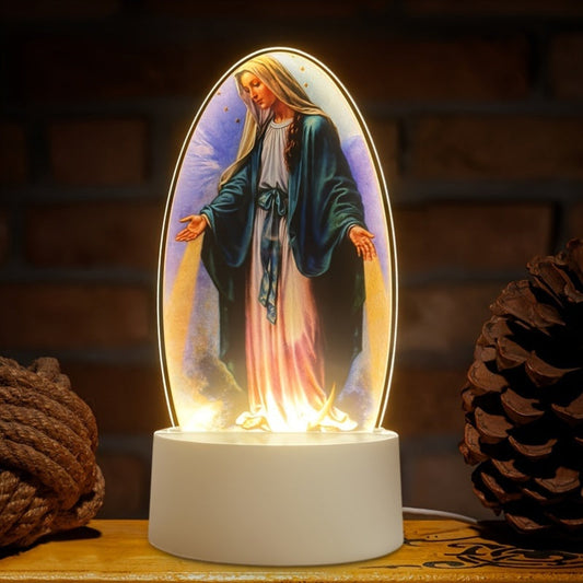 DivineMarie - Veilleuse LED Vierge Marie avec cadre ovale en acrylique, rechargeable par USB