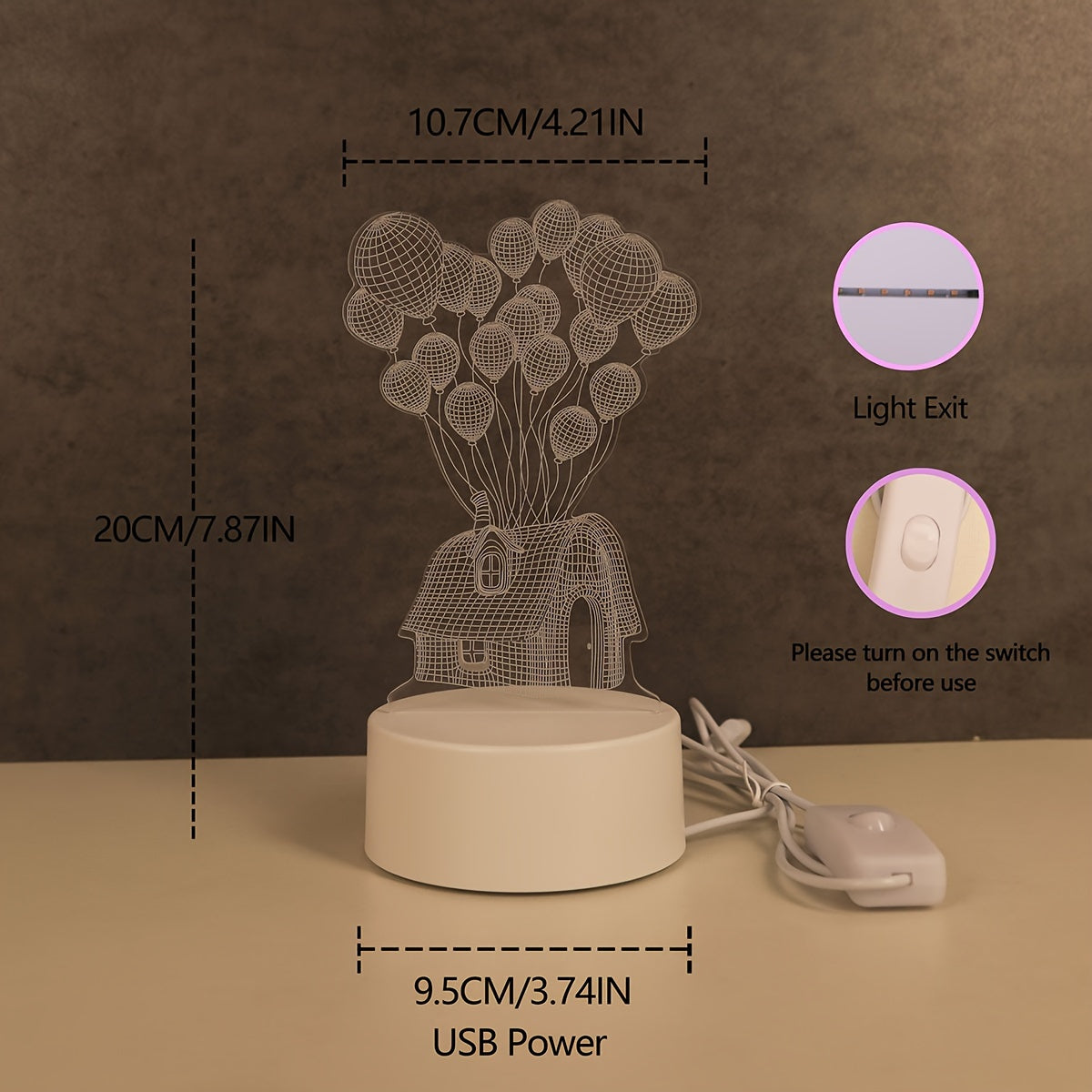 Veilleuse - Lampe de nuit LED 3D en forme de ballon, rechargeable par USB