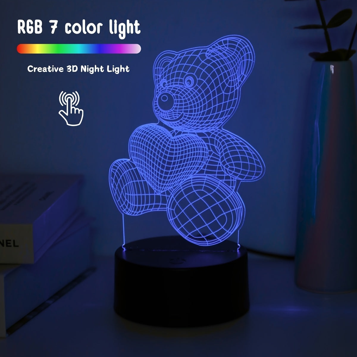LumiOurson - Veilleuse 3D Illusion d'Ours en Peluche avec Contrôle Tactile
